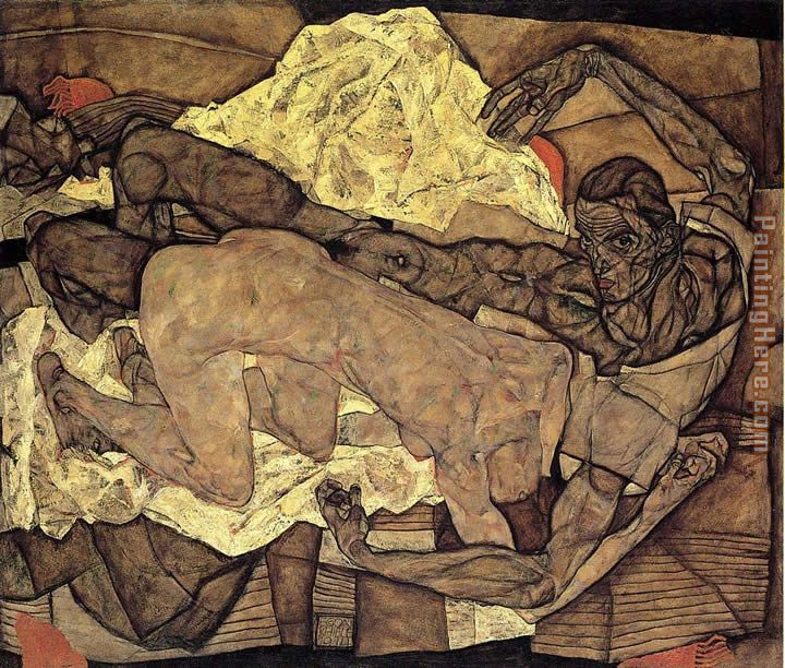 Lovers Man and Woman painting - Egon Schiele Lovers Man and Woman art painting